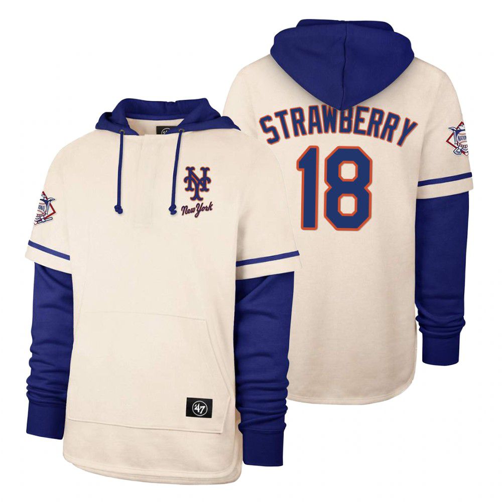 Men New York Mets #18 Strawberry Cream 2021 Pullover Hoodie MLB Jersey